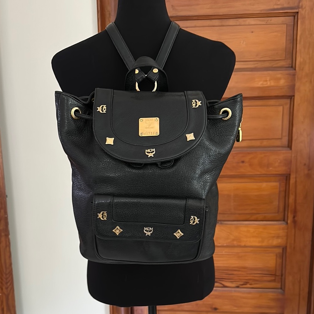Vintage MCM Black Backpack with Gold Hardware